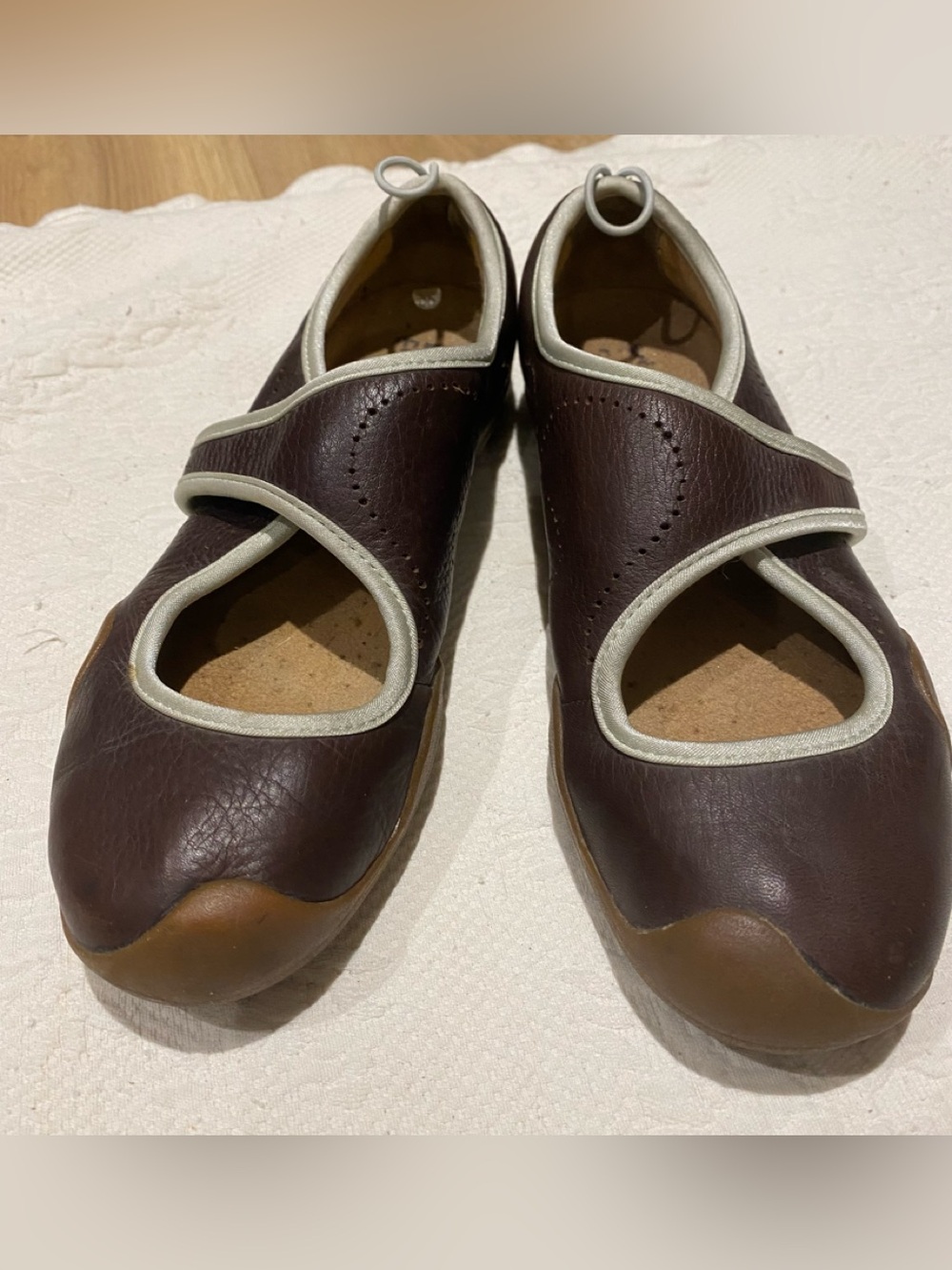 Women’s Royal Elastic Dark Brown Leather Mary Jane Flat Shoes Sz 7